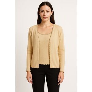 ST. JOHN Vintage 70s Santana Knit Gold Trimmed Cardigan Sweater Tank Set